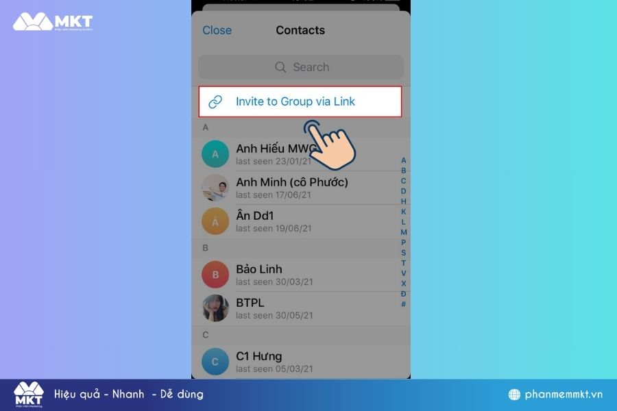 Chọn vào Invite to Group via Link