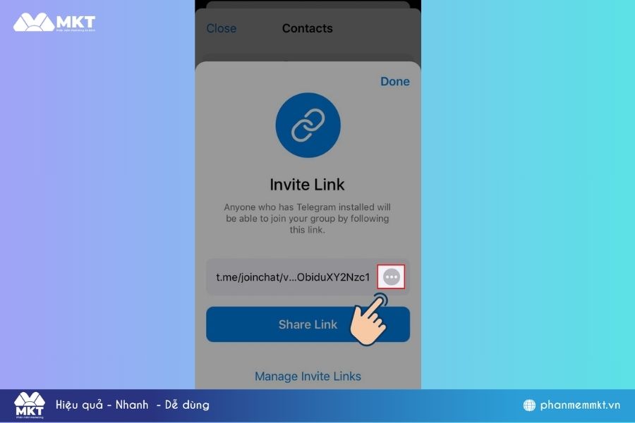 Nhấn vào biểu tượng ba chấm cạnh link.