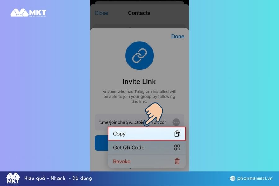 Nhấn Copy để lấy link nhóm